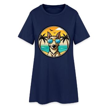 Lurcher Hund Rasse Cartoon Sonnenbrille Strand - Frauen T-Shirt-Kleid - Light Navy - Vorne