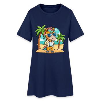Pferd Lustige Cartoon Sommer Strand Sonnenbrille - Frauen T-Shirt-Kleid - Light Navy - Vorne