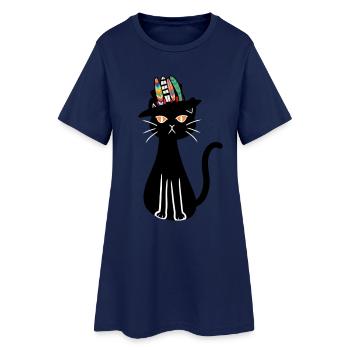 Hippie Katze Katzen Kitten Kater Haustiere Kinder - Frauen T-Shirt-Kleid - Light Navy - Vorne