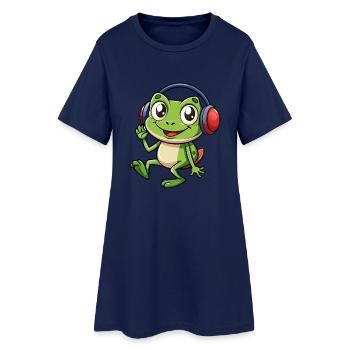 Frog Funny Cartoon Character Headphone Music - Women’s T-Shirt Dress - light navy - Front