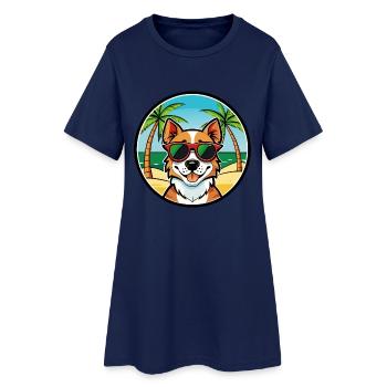 Portugiesisch Podengo Pequeno Hunderasse Cartoon Strand - Frauen T-Shirt-Kleid - Light Navy - Vorne