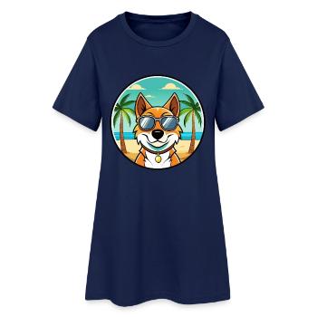 Arlequin russe Chien de race de chien dessin animé plage - Robe T-shirt Femme - marine clair - Devant
