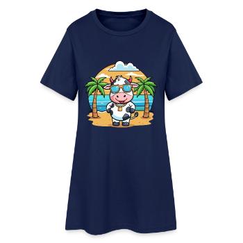 Kuh Lustige Cartoon Sommer Strand Sonnenbrille - Frauen T-Shirt-Kleid - Light Navy - Vorne