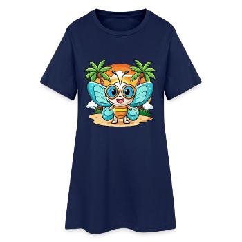 papillon drôle dessin animé d’été plage lunettes de soleil - Robe T-shirt Femme - marine clair - Devant
