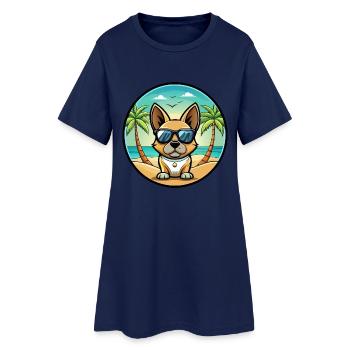 Braque Francais Dog Breed Cartoon Sunglasses Beach - Women’s T-Shirt Dress - light navy - Front