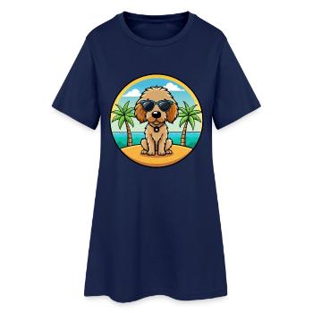 Spanish Water Dog Breed Cartoon Sunglasses Beach - Women’s T-Shirt Dress - light navy - Front
