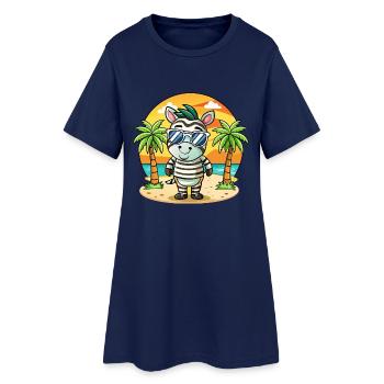 Zebra Lustige Cartoon Sommer Strand Sonnenbrille - Frauen T-Shirt-Kleid - Light Navy - Vorne