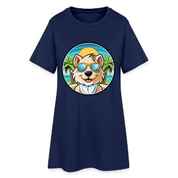 Bolognese Dog Breed Cartoon Sunglasses Beach - Women’s T-Shirt Dress - light navy - Front