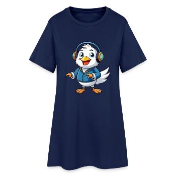 Seagull Funny Cartoon Character Headphone Music - Women’s T-Shirt Dress - light navy - Front