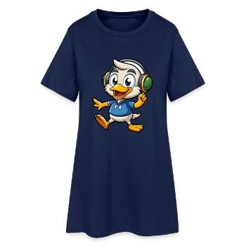 Duck Funny Cartoon Character Headphone Music - Women’s T-Shirt Dress - light navy - Front