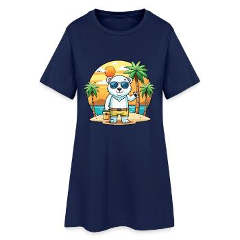 Polar Bear Funny Cartoon Summer Beach Sunglasses - Women’s T-Shirt Dress - light navy - Front
