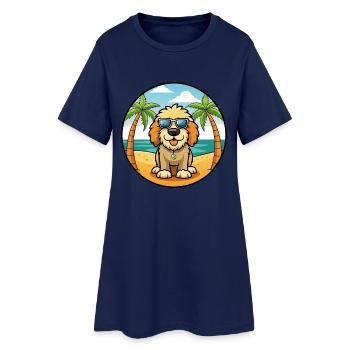 Spanish Water Dog Breed Cartoon Sunglasses Beach - Women’s T-Shirt Dress - light navy - Front