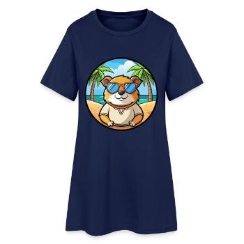 Cochon d’Inde Drôle Dessin Animé Plage Été Lunettes de soleil - Robe T-shirt Femme - marine clair - Devant