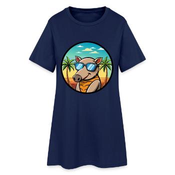 Tapir Lustige Cartoon Sommer Strand Sonnenbrille Cool - Frauen T-Shirt-Kleid - Light Navy - Vorne