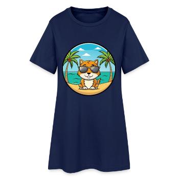 Zypern Katzenrasse Cartoon Sonnenbrille Strand - Frauen T-Shirt-Kleid - Light Navy - Vorne