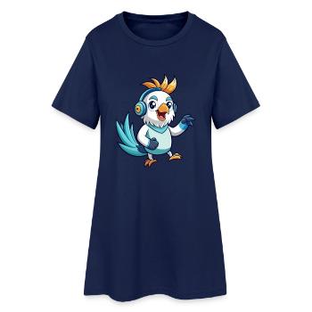Cockatoo Funny Cartoon Character Headphone Music - Women’s T-Shirt Dress - light navy - Front