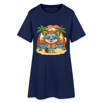 Igel Lustige Cartoon Sommer Strand Sonnenbrille - Frauen T-Shirt-Kleid - Light Navy - Vorne