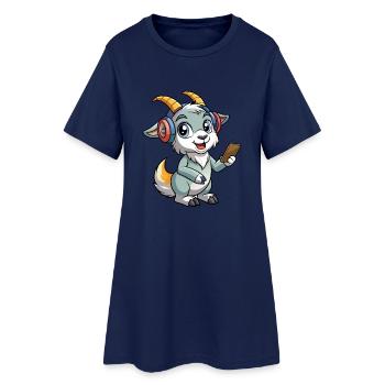 Chèvre Drôle Dessin Animé Personnage Casque Musique - Robe T-shirt Femme - marine clair - Devant