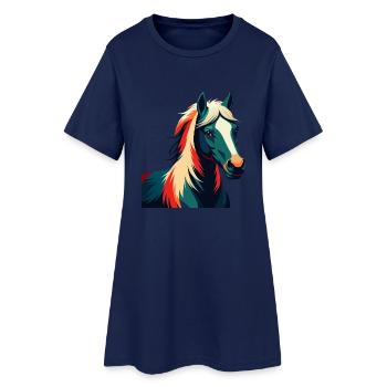 Pony Cartoon Character Colorful Pet Animal - Women’s T-Shirt Dress - light navy - Front
