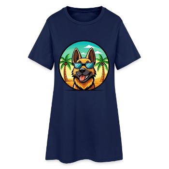 German Shepherd Dog Breed Cartoon Sunglasses Beach - Women’s T-Shirt Dress - light navy - Front