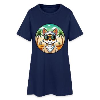 Arabische Mau-Katzenrasse Cartoon-Sonnenbrille Strand - Frauen T-Shirt-Kleid - Light Navy - Vorne