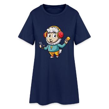 Schaf Lustige Zeichentrickfigur Kopfhörer Musik - Frauen T-Shirt-Kleid - Light Navy - Vorne