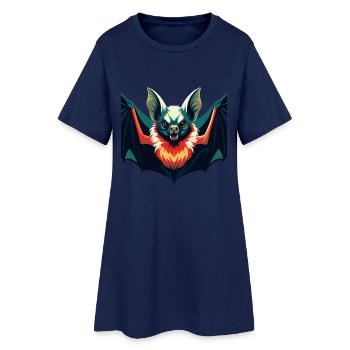 Bat Cartoon Character Colorful Pet Animal - Women’s T-Shirt Dress - light navy - Front