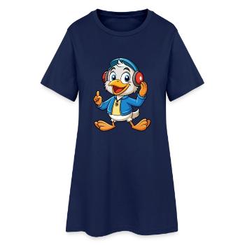 Duck Funny Cartoon Character Headphone Music - Women’s T-Shirt Dress - light navy - Front