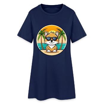 Spielzeug Deutscher Spitz Hund Rasse Cartoon Sonnenbrille Strand - Frauen T-Shirt-Kleid - Light Navy - Vorne