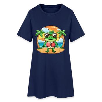 Frog Funny Cartoon Summer Beach Sunglasses - Women’s T-Shirt Dress - light navy - Front