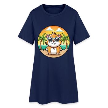Cochon d’Inde Drôle Dessin Animé Plage Été Lunettes de soleil - Robe T-shirt Femme - marine clair - Devant