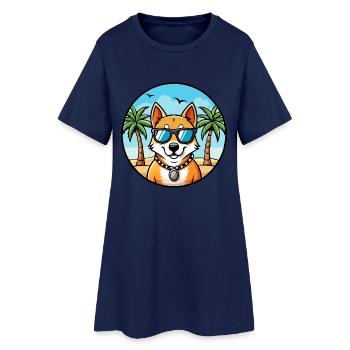 Indischer Spitz Hund Rasse Cartoon Sonnenbrille Strand - Frauen T-Shirt-Kleid - Light Navy - Vorne