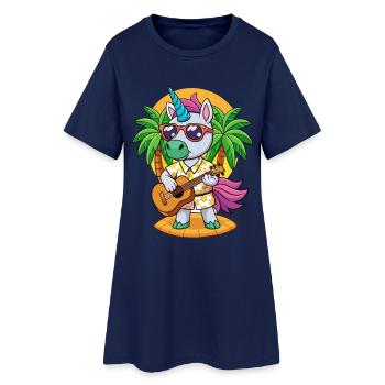 Funny Unicorn Cartoon Summer Beach Sunglasses - Women’s T-Shirt Dress - light navy - Front