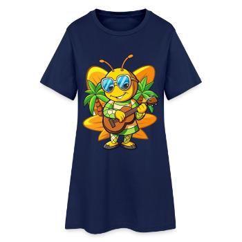 Lustige Biene Cartoon Sommer Strand Sonnenbrille Gitarre - Frauen T-Shirt-Kleid - Light Navy - Vorne
