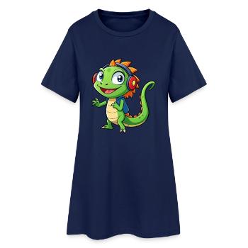 Eidechse Lustige Zeichentrickfigur Kopfhörer Musik - Frauen T-Shirt-Kleid - Light Navy - Vorne