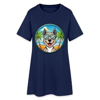 Gull Terrier Chien Race Dessin Animé Lunettes De Soleil Plage - Robe T-shirt Femme - marine clair - Devant