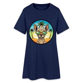 Inka Unbehaarte Hunderasse Cartoon Sonnenbrille Strand - Frauen T-Shirt-Kleid - Light Navy - Vorne