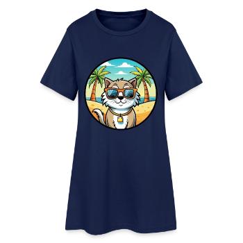 Ragamuffin Katzenrasse Cartoon Sonnenbrille Strand - Frauen T-Shirt-Kleid - Light Navy - Vorne