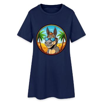 Esel Lustige Cartoon Sommer Strand Sonnenbrille Cool - Frauen T-Shirt-Kleid - Light Navy - Vorne