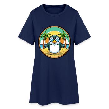 Pinguin Lustige Cartoon Sommer Strand Sonnenbrille Cool - Frauen T-Shirt-Kleid - Light Navy - Vorne