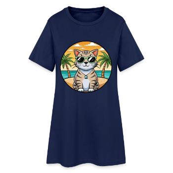 Schottische Falte Kurzhaarkatze Rasse Cartoon Strand - Frauen T-Shirt-Kleid - Light Navy - Vorne