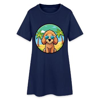 Toy Poodle Dog Breed Cartoon Sunglasses Beach - Women’s T-Shirt Dress - light navy - Front