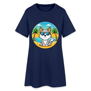 Carélie Bobtail Cat Breed Cartoon Sunglass Beach - Robe T-shirt Femme - marine clair - Devant