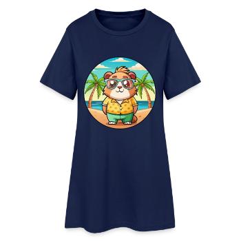 Cochon d’Inde Drôle Dessin Animé Plage Été Lunettes de soleil - Robe T-shirt Femme - marine clair - Devant