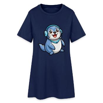 Seal Funny Cartoon Character Headphone Music - Women’s T-Shirt Dress - light navy - Front