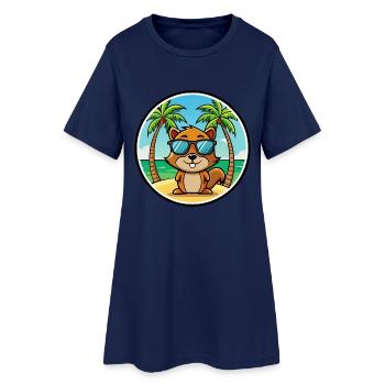 Écureuil Drôle Dessin Animé Plage Été Lunettes de soleil - Robe T-shirt Femme - marine clair - Devant