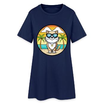Birma Heilige Katzenrasse Cartoon Sonnenbrille Strand - Frauen T-Shirt-Kleid - Light Navy - Vorne