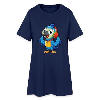Perroquet Drôle Dessin Animé Personnage Casque Musique - Robe T-shirt Femme - marine clair - Devant