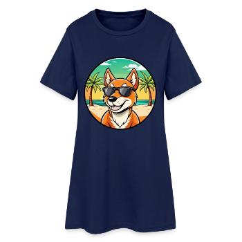 Dingo Hund Rasse Cartoon Sonnenbrille Strand - Frauen T-Shirt-Kleid - Light Navy - Vorne
