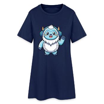 Yeti Funny Cartoon Character Headphone Music - Women’s T-Shirt Dress - light navy - Front